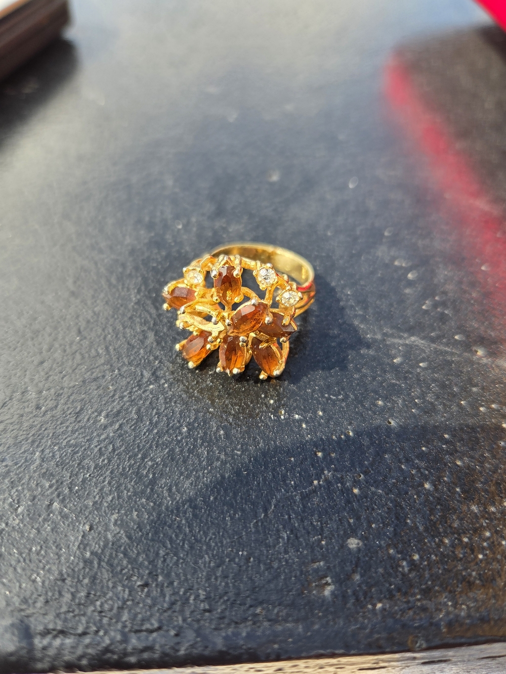 Gold-Tone Cluster Ring with Amber Stones